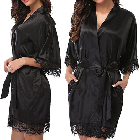 UK Satin Robe Wedding Bride Bridesmaid Kimono Dressing Gown Sleepwear Bathrobe