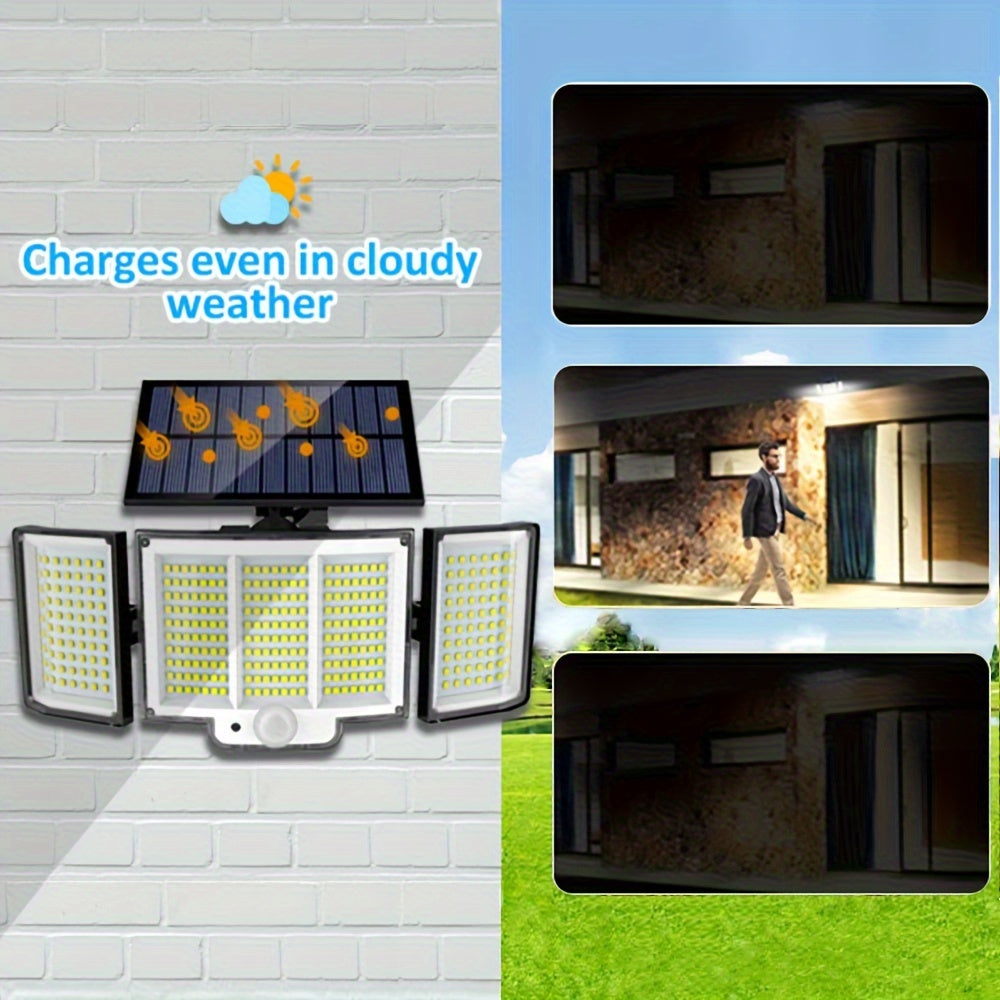 348LED 3 Heads Solar Motion Sensor Lights - 2PCS Outdoor Garden Security Flood Lights With Remote Control - 270° Wide Angle Wall Lamp With 3 Modes For Garden, Yard Pathway, Garage, Street Light Dusk To Dawn