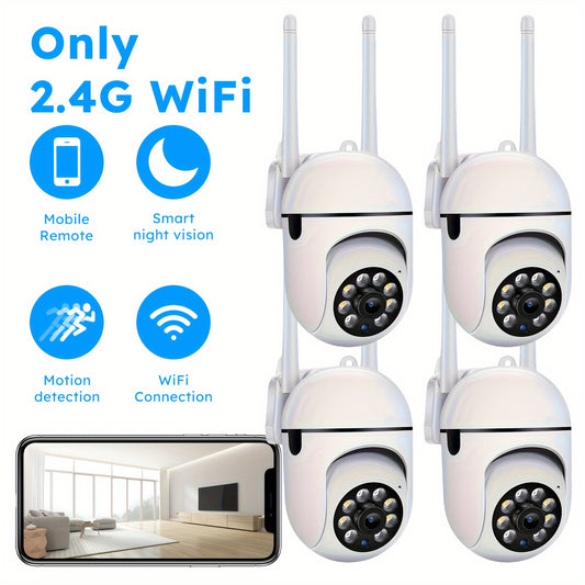 4pcs Wireless WiFi Security Cameras - 1080P HD, Waterproof Indoor/Outdoor, Color Night Vision, 2-Way Audio, 360° Pan/Tilt/Zoom, Motion Tracking & Detection with Spotlight & Siren - Easy Life App Control, Christmas Gift, Wire