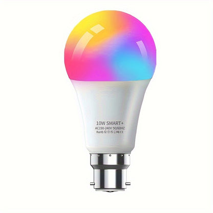 1PCS Smart Light Bulb, B22 Bayonet Lamp 800LM 10W RGB WiFi LED Bulb With Dimmable White 2700K-6500K & Colour Changing, Compatible With Alexa, For Home, Bedroom, Living Room, UK Plug