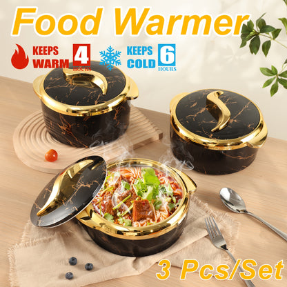 Elegant 3pcs Golden Touch Food Warmer Set - Insulated Stainless Steel Containers with Lids for Hot & Cold Dishes, Perfect for Buffets & Hot Pots, Includes 1.5L, 2L, 2.5L Sizes