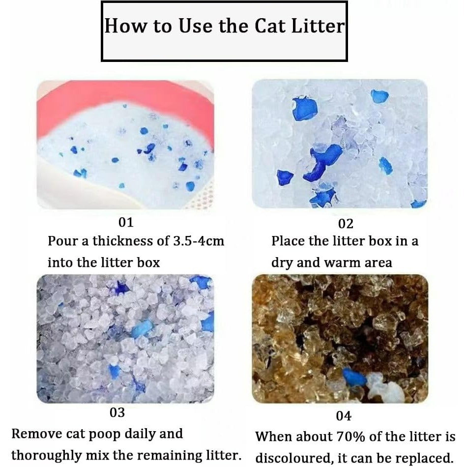 Natural Silica Cat Litter Crystals Cat Kitten Litter Pure Gel Ultra Absorbent Effective Odour Control No Dust Ultra Hygienic Biodegradable ECO Friendly