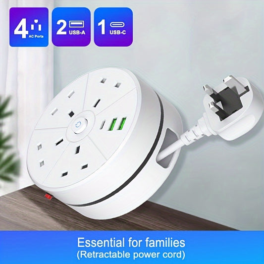 New Multifunctional Power Board/power Socket/power Strip, Equipped With 4 Power Sockets, Paired With (2 USB-A) (1 TYPE-C), 2-meter Power Cord/automatic Short Circuit Protection Function/suitable For Home, Office, Kitchen, Gar