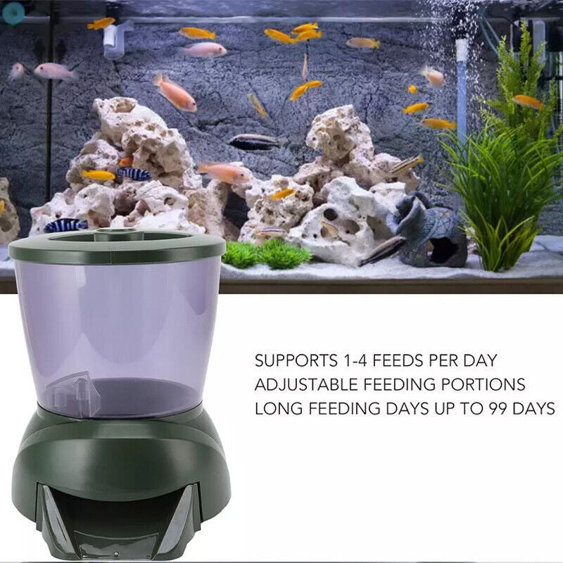 UK AUTOMATIC POND FISH FEEDER HOLIDAY KOI FEED FOOD TIMER AUTO PELLET DISPENSER