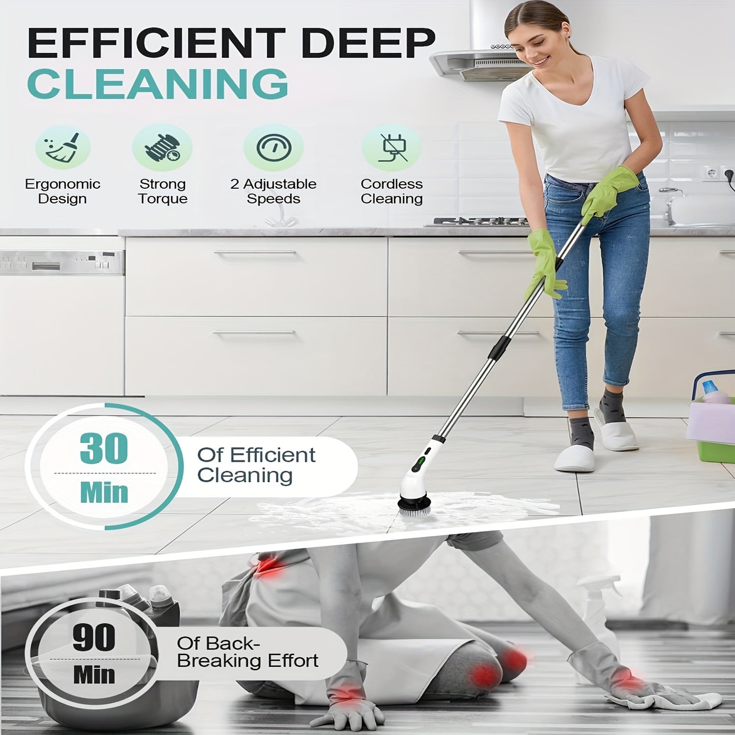 Electric Rotary Cleaner, 2H Power Dual Speed Cordless Cleaning Brush, Adjustable Extension Handle With 9 Replaceable Brush Heads, Suitable For Bathroom Bathtub Tile Floor Car