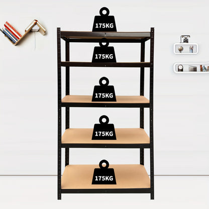 5 Tier Heavy Duty Boltless Metal Shelving Shelves Storage Shelf Garage Racking Storage Garage Shelving Units, Black 150x70×30cm, 175KG Per Shelf, 875KG Capacity Rack Shelves For Workshop, Garage, Kitchen, Bathroom, Warehouse