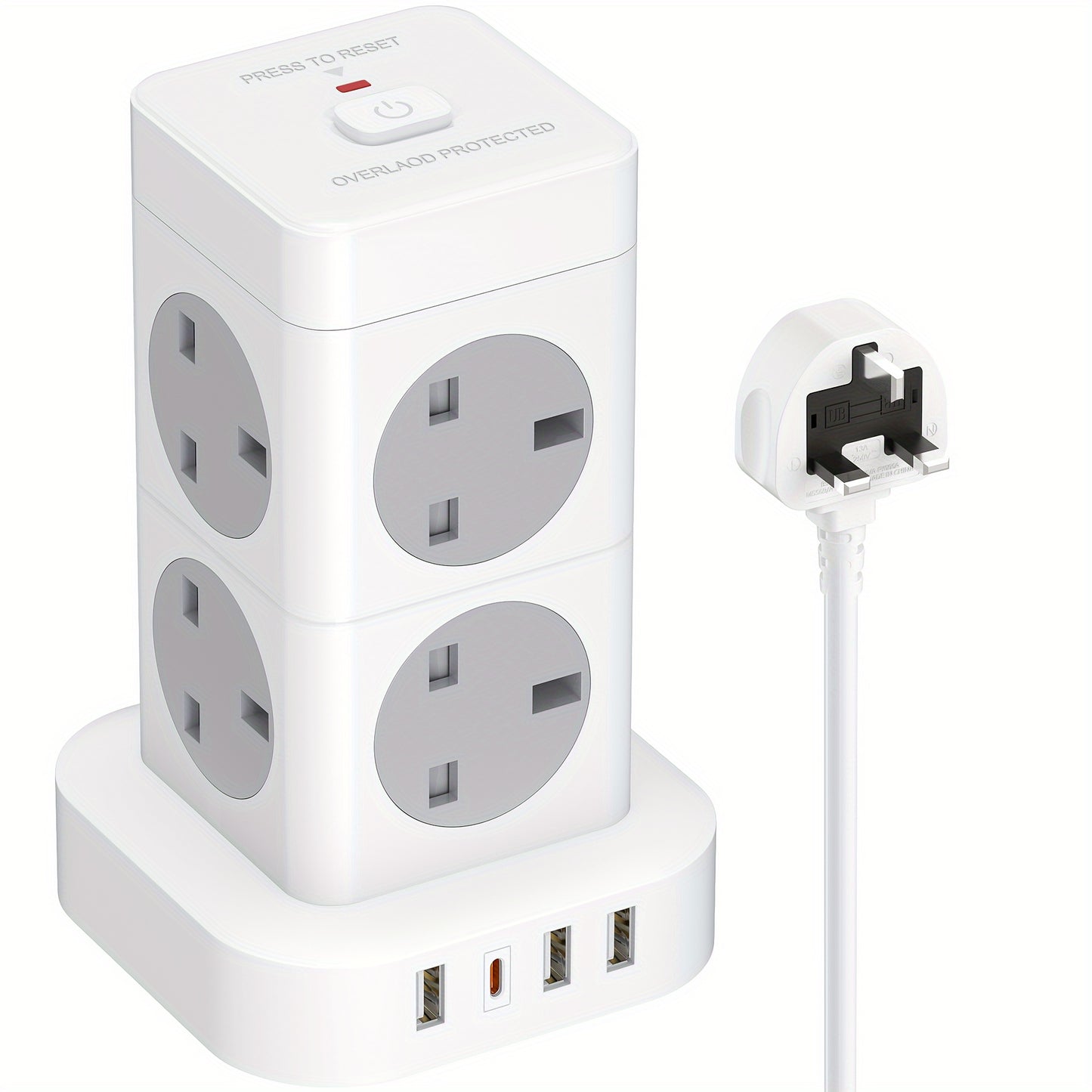 8-Outlet Cube Extension Lead with 5M Cable and 4 USB Power Strips