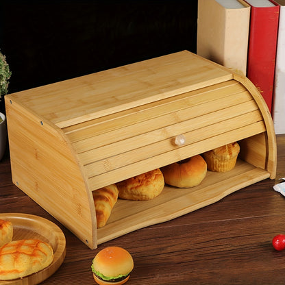 Bamboo Countertop Bread Bin - Roll Top Food Storage Container Box for Kitchen Breakfast Loaf