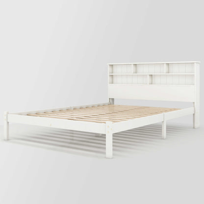 BTM UK New TV 4ft6 single Bed （90*190cm）Double (135 x 190 cm) Bed with Shelves, White Wooden Storage Bed, Underbed Drawer dusk bed