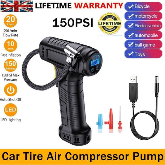 Car Tyre Inflator Cordless Digital USB Rechargeable Tire Air Compressor UK