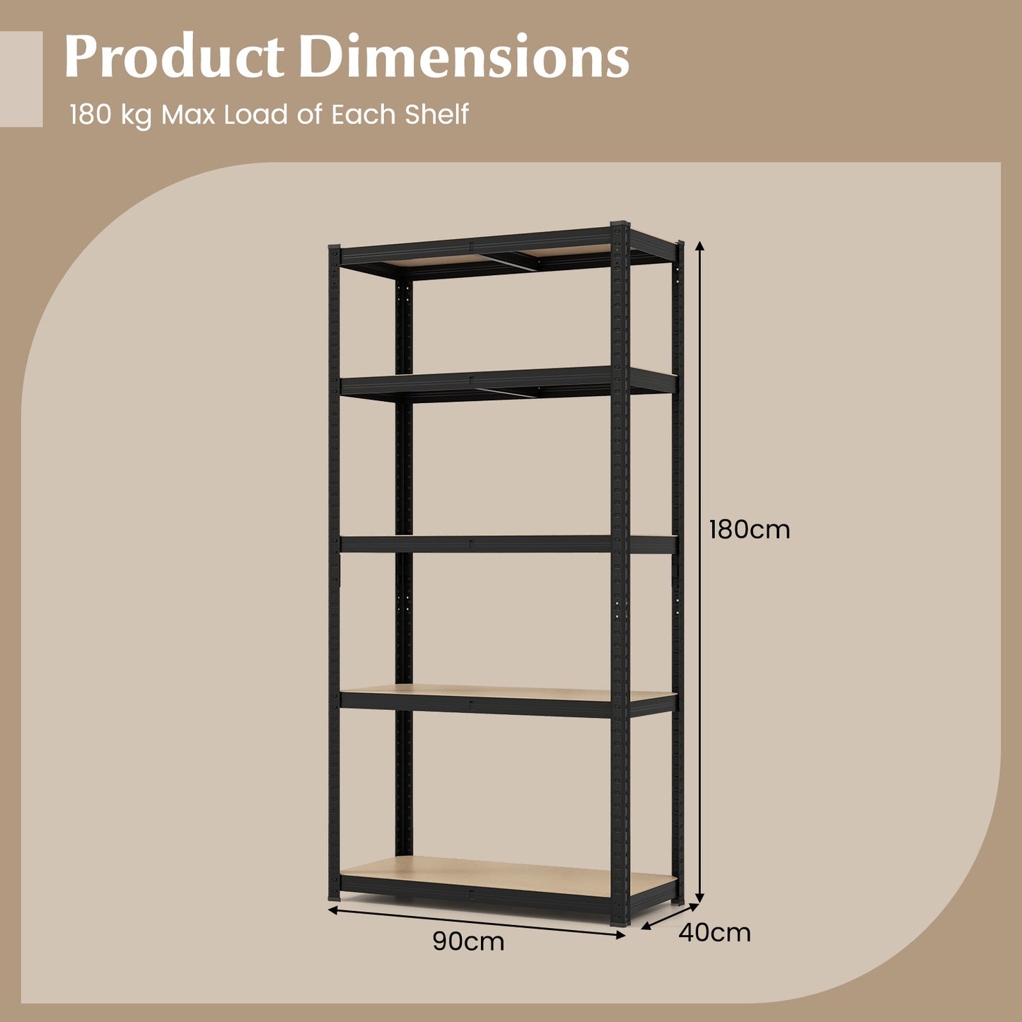 COSTWAY 5 Tier Adjustable Garage Shelving Unit, Heavy-Duty Metal Storage Shelves w/ 900kg Max Load, Multipurpose Organizing Shelf for Warehouse, Shed, Pantry