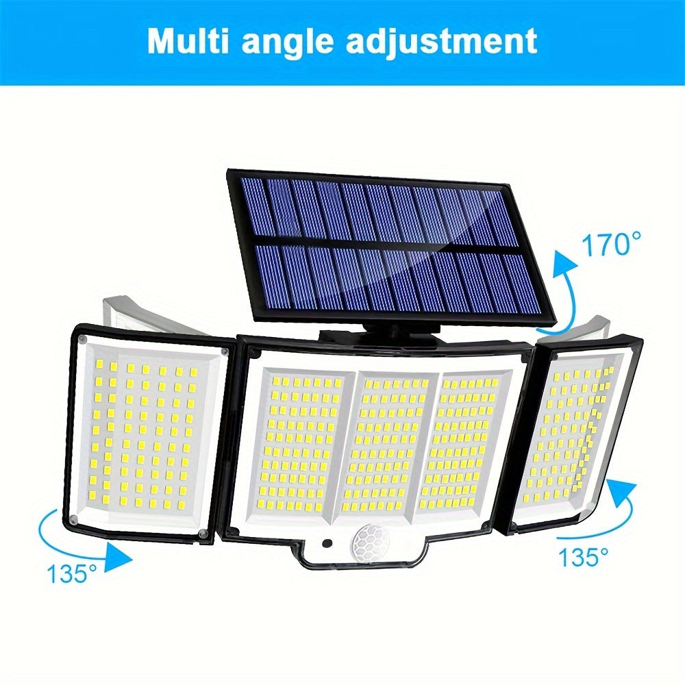 348LED 3 Heads Solar Motion Sensor Lights - 2PCS Outdoor Garden Security Flood Lights With Remote Control - 270° Wide Angle Wall Lamp With 3 Modes For Garden, Yard Pathway, Garage, Street Light Dusk To Dawn