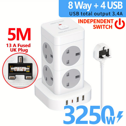 8-Outlet Cube Extension Lead with 5M Cable and 4 USB Power Strips