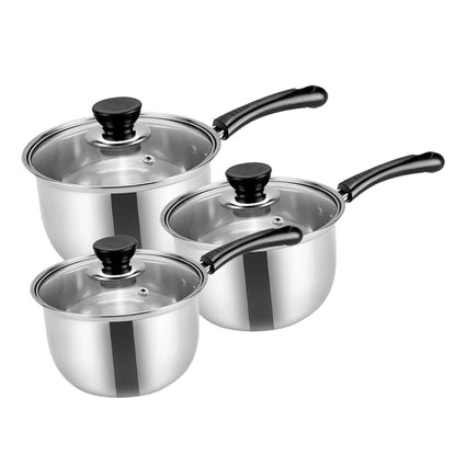 6 Pcs Stainless Steel Saucepan Essential Cookware Set With Glass Lids & Sturdy Handles Pot Prima Kitchen Cook Home Chef Cooking Sauce Pan Housewarming Gifts UK