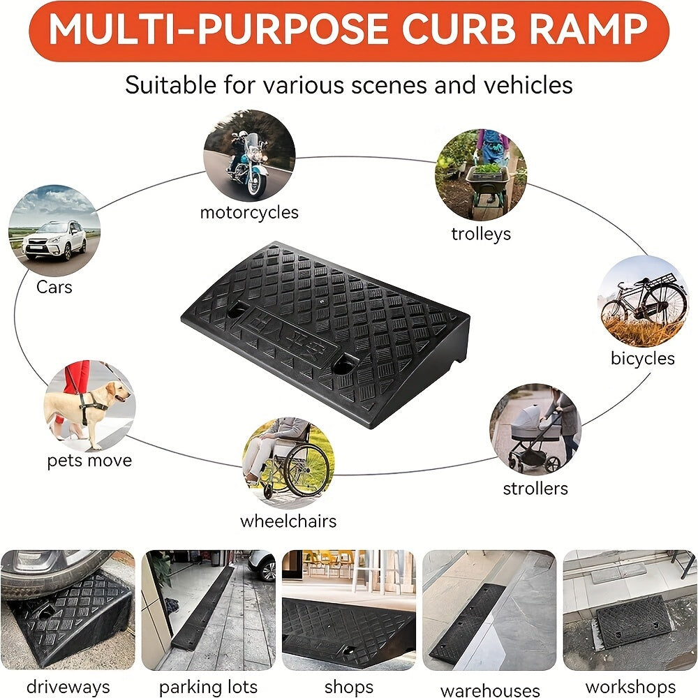 2pcs Vehicle Ramp Threshold - Portable Black Rubber Curb for Cars & Wheelchairs, Ideal for Garage Entrances