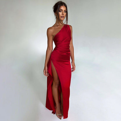 Foreign trade women's new dress sexy one-shoulder slim slit long skirt cross-border backless dress female evening dress