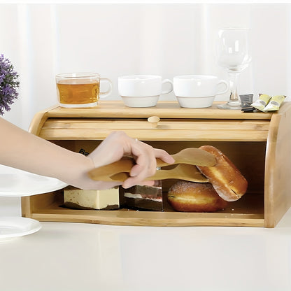 Bamboo Countertop Bread Bin - Roll Top Food Storage Container Box for Kitchen Breakfast Loaf