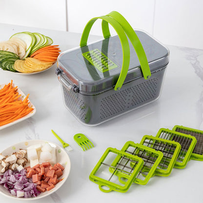 Vegetable Chopper, 22-in-1 Kitchen Mandoline with Storage Baskets and Carrying Handle, Vegetable Slicer Food Chopper for Onion Veg Garlic Potato Salad Mini Dicer Chopper Cutter, Green