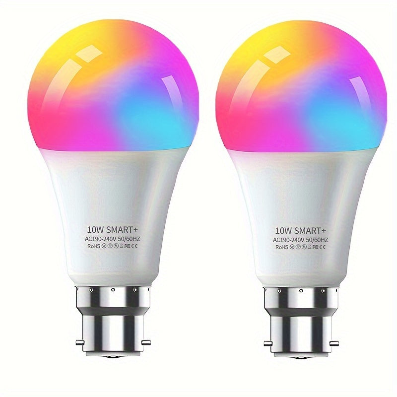 2pcs B22 WiFi Smart Bulb, 10W Dimmable Colour Changing Light Bulb, RGB WiFi LED Bulbs For App Alexa Assistant Home Bar