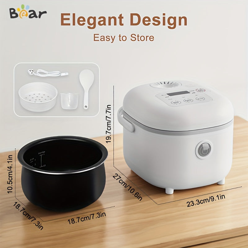 Bear 6 Multifunctional Rice Cooker - 3.5 Cups Capacity for 1-3 People, Cooks Perfect White/Brown Rice, Porridge, and Soup with Steamer Function - Compact and Easy to Use White Rice Cooker for Small Families