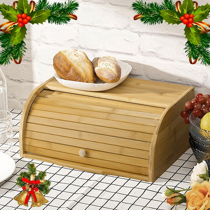 Bamboo Countertop Bread Bin - Roll Top Food Storage Container Box for Kitchen Breakfast Loaf