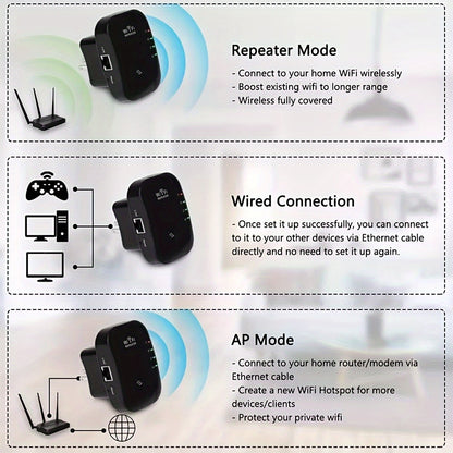 1 Pack WiFi Extender, 2.4Ghz Wireless WiFi Range Booster, 300Mbps WiFi Repeater, WiFi Signal Range Extender, Internet Booster with Ethernet Port, WiFi Signal Range Amplifier, 2024 Newest Home Wireless Signal Booster, Quick Se