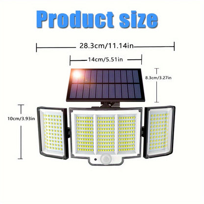 348LED 3 Heads Solar Motion Sensor Lights - 2PCS Outdoor Garden Security Flood Lights With Remote Control - 270° Wide Angle Wall Lamp With 3 Modes For Garden, Yard Pathway, Garage, Street Light Dusk To Dawn