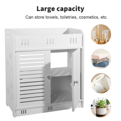 Versatile White Freestanding Bathroom Storage Cabinet - Waterproof & Mold-Proof, Large Capacity for Cosmetics & Toiletries, Slim Design with Ventilated Shelves, Ideal for Home & Office, 43x38x18cm, Bathroom Organizers And Sto