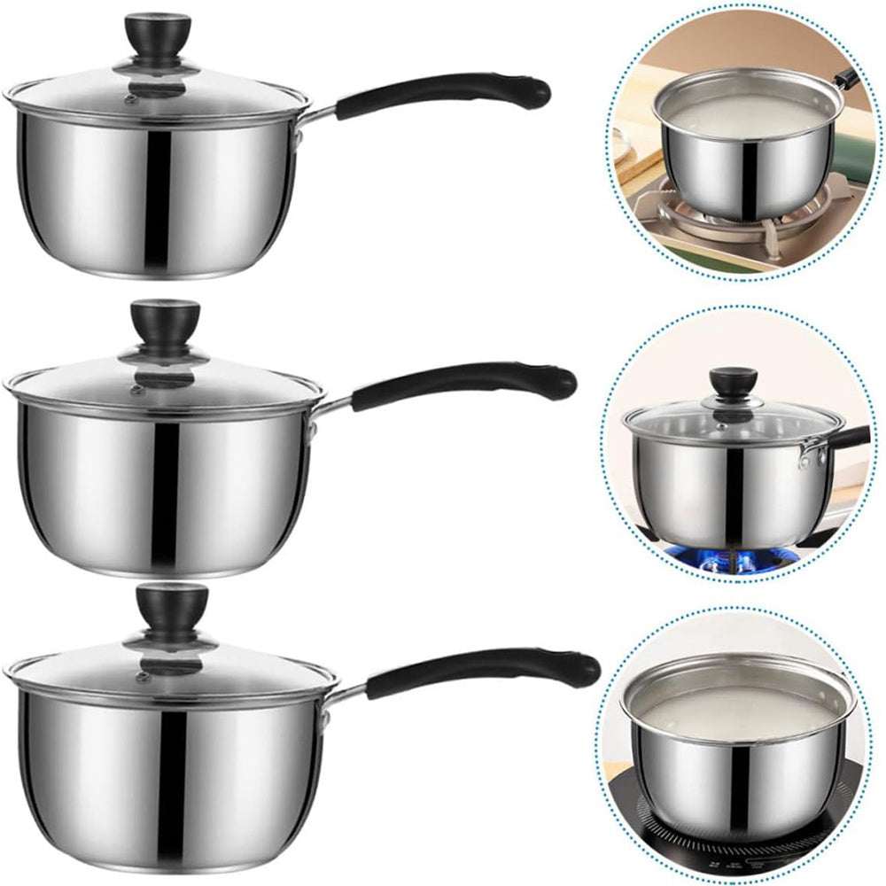 6 Pcs Stainless Steel Saucepan Essential Cookware Set With Glass Lids & Sturdy Handles Pot Prima Kitchen Cook Home Chef Cooking Sauce Pan Housewarming Gifts UK