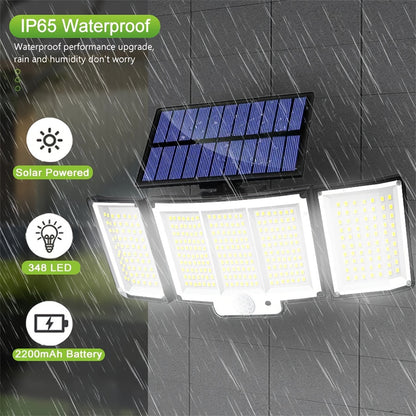 348LED 3 Heads Solar Motion Sensor Lights - 2PCS Outdoor Garden Security Flood Lights With Remote Control - 270° Wide Angle Wall Lamp With 3 Modes For Garden, Yard Pathway, Garage, Street Light Dusk To Dawn