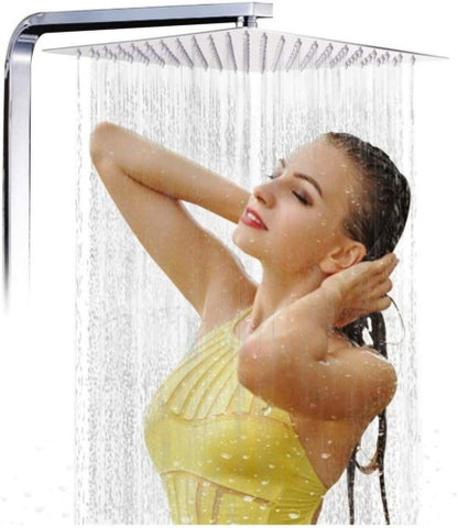 12 Large Square Shower Head Chrome Stainless Steel Rainfall Overhead Bathroom