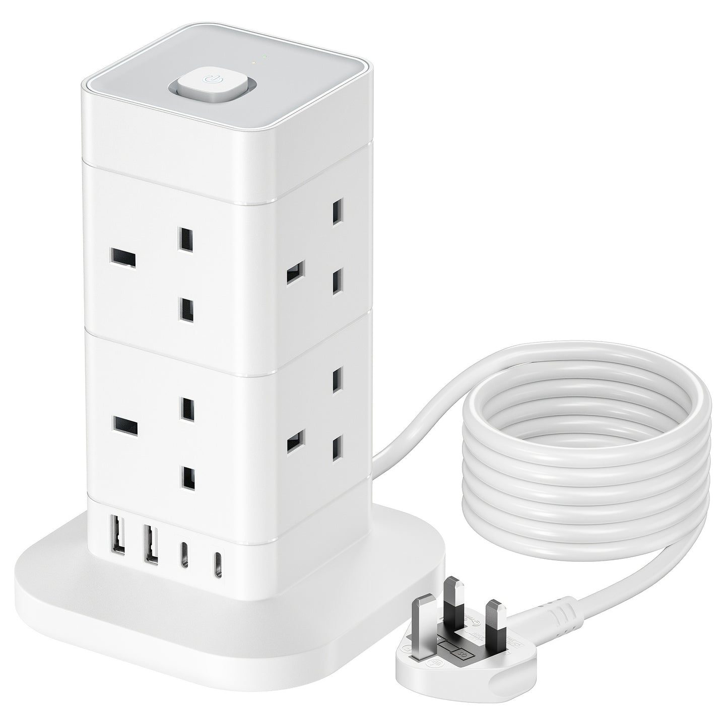 5M/3M/2M/1.5M Cube Extension Lead With USB Slots, 4AC+4USB 1.5M, 8AC+4USB 3M/5M, 12AC+4USB 2M/5M Hotimy Multi Plug Extension Socket With 2 USB C And 2 USB A, 13A 3250W Power Strip With Switch Extension Cords For Desk Home Off