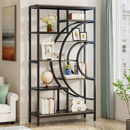 LITTLE TREE Rustic 8-Tiers Bookshelves with Metal Frame, Industrial Bookshelf Etagere Bookcase, Tall Freestanding Open Storage Shelving, Home Office, Living Room