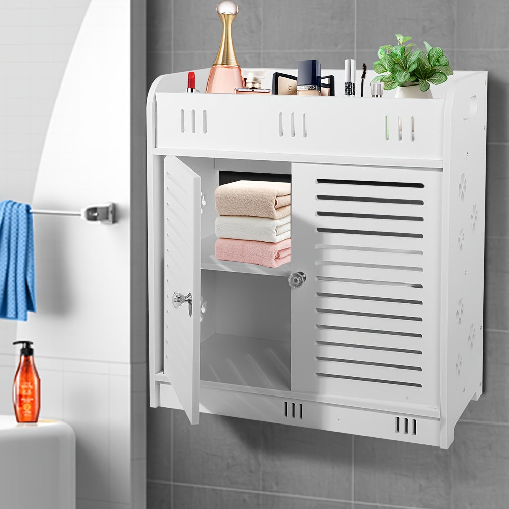 Versatile White Freestanding Bathroom Storage Cabinet - Waterproof & Mold-Proof, Large Capacity for Cosmetics & Toiletries, Slim Design with Ventilated Shelves, Ideal for Home & Office, 43x38x18cm, Bathroom Organizers And Sto