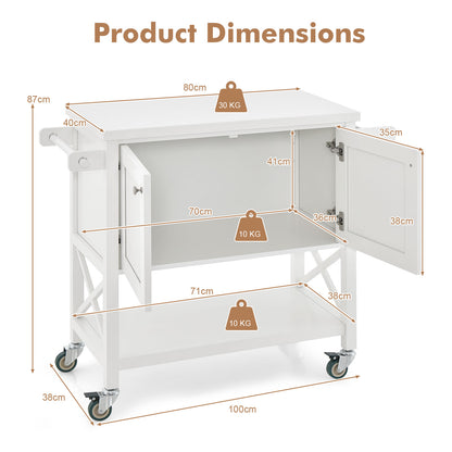 COSTWAY Kitchen Cart with Storage Cabinet, Kitchen Island Cart Rolling Trolley Cart with Towel Rack & Spice Rack, Wood Tabletop, Mobile Island Table for Kitchen, Bar & Small Space