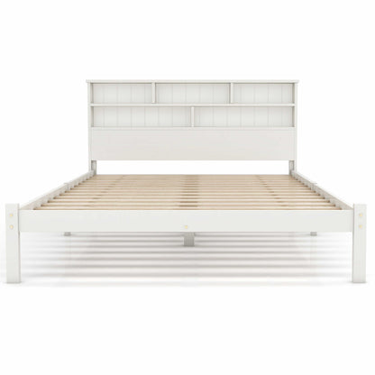 BTM UK New TV 4ft6 single Bed （90*190cm）Double (135 x 190 cm) Bed with Shelves, White Wooden Storage Bed, Underbed Drawer dusk bed