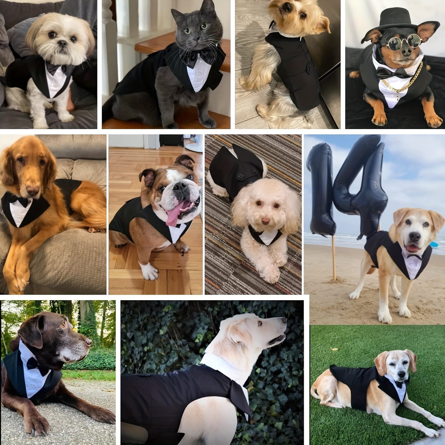 Elegant Black & White Dog Tuxedo with Bowtie - Formal Pet Suit for Large Breeds, Perfect for Weddings & Parties, Machine Washable Polyester - Sizes S to XXL