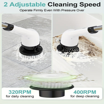 Electric Rotary Cleaner, 2H Power Dual Speed Cordless Cleaning Brush, Adjustable Extension Handle With 9 Replaceable Brush Heads, Suitable For Bathroom Bathtub Tile Floor Car