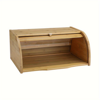 Bamboo Countertop Bread Bin - Roll Top Food Storage Container Box for Kitchen Breakfast Loaf