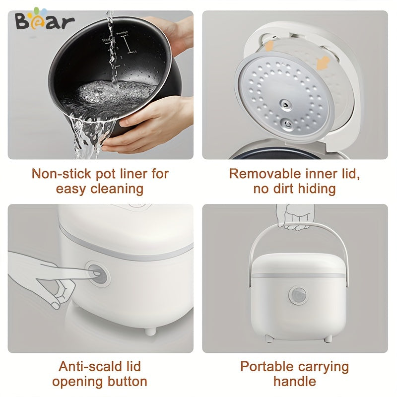 Bear 6 Multifunctional Rice Cooker - 3.5 Cups Capacity for 1-3 People, Cooks Perfect White/Brown Rice, Porridge, and Soup with Steamer Function - Compact and Easy to Use White Rice Cooker for Small Families