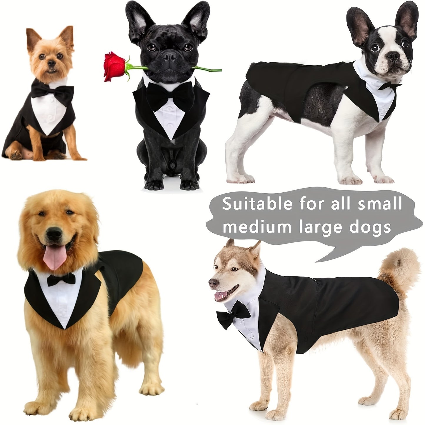 Elegant Black & White Dog Tuxedo with Bowtie - Formal Pet Suit for Large Breeds, Perfect for Weddings & Parties, Machine Washable Polyester - Sizes S to XXL