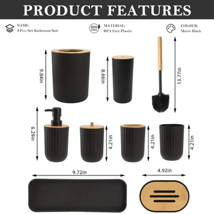 8pcs Plastic Bathroom Accessory Sets, With Toilet Brush, Soap Dispenser, Trash Can, Toothbrush Holder, Toothbrush Cup, Soap Dish, Practical Toilet Kit For Home Bathroom