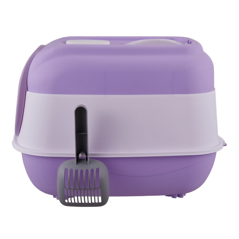 Large Top Out Cat Litter Box, Spacious with Two Cat Exits, Large Cat Litter Box with Scoop and 2 Bowl, Cat Litter Tray with Sterilization Function, Odor Prevention, Splash Prevention, Cat Toilet, Easy To Clean, Purple