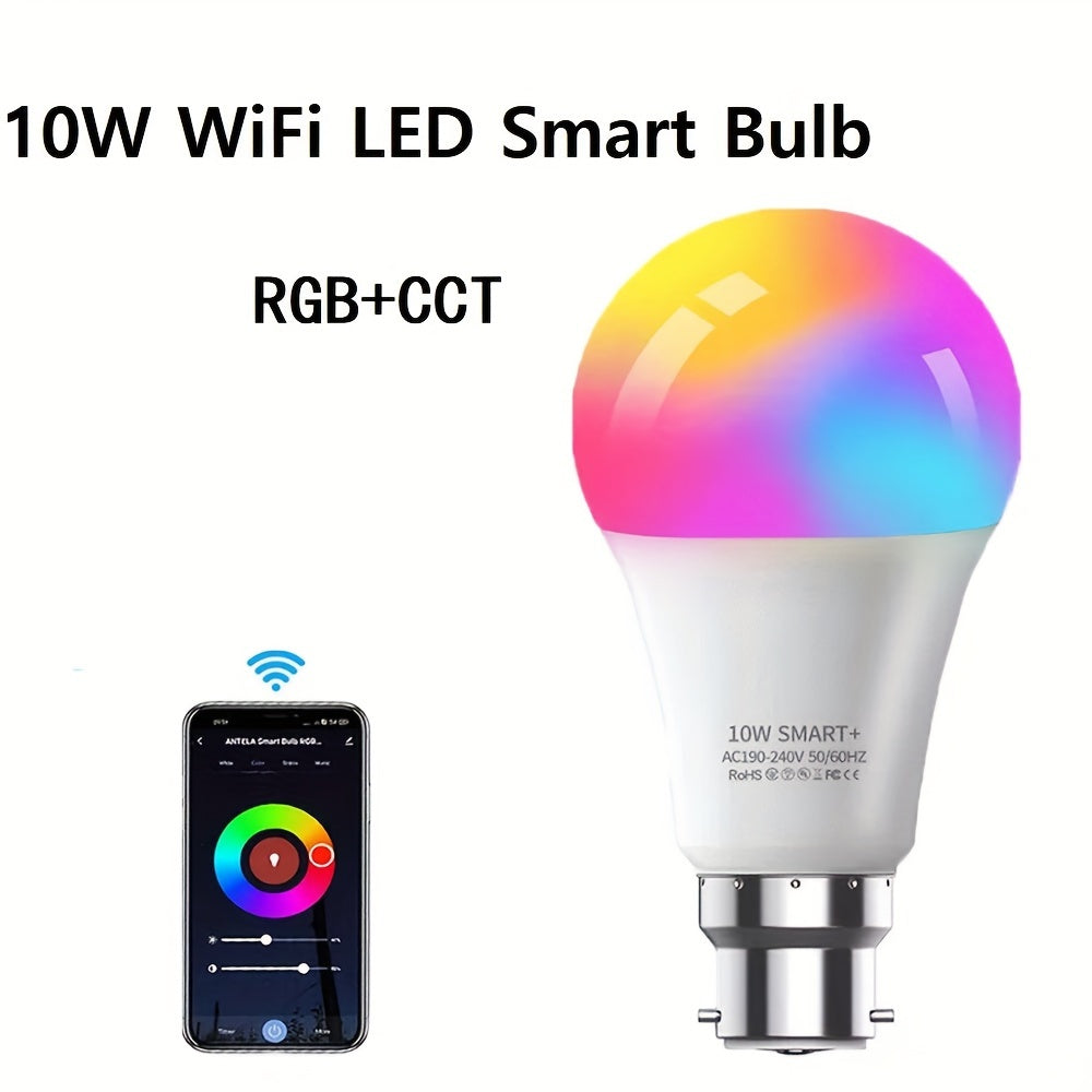 2pcs B22 WiFi Smart Bulb, 10W Dimmable Colour Changing Light Bulb, RGB WiFi LED Bulbs For App Alexa Assistant Home Bar