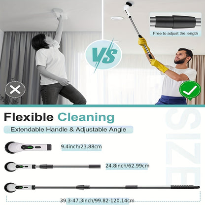 Electric Rotary Cleaner, 2H Power Dual Speed Cordless Cleaning Brush, Adjustable Extension Handle With 9 Replaceable Brush Heads, Suitable For Bathroom Bathtub Tile Floor Car