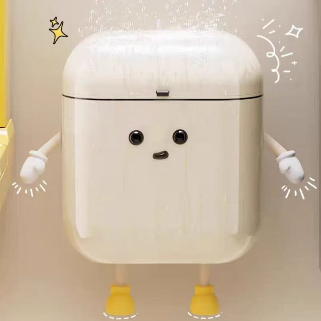 Cute Cartoon Character Wall-Mounted Trash Can with Lid, 9L/12L Plastic Rectangular Garbage Bin for Kitchen and Bathroom, No Electricity Needed, Kitchen Trash Solution|Cartoon Character Bin|Easyinstall Bin