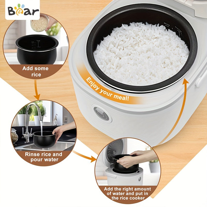 Bear 6 Multifunctional Rice Cooker - 3.5 Cups Capacity for 1-3 People, Cooks Perfect White/Brown Rice, Porridge, and Soup with Steamer Function - Compact and Easy to Use White Rice Cooker for Small Families