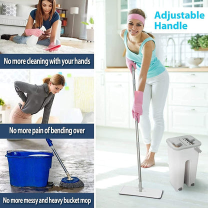 UK Multi-Functional Wash & Dry Mop and Bucket Set 360° Flat Squeeze + 10 Pads