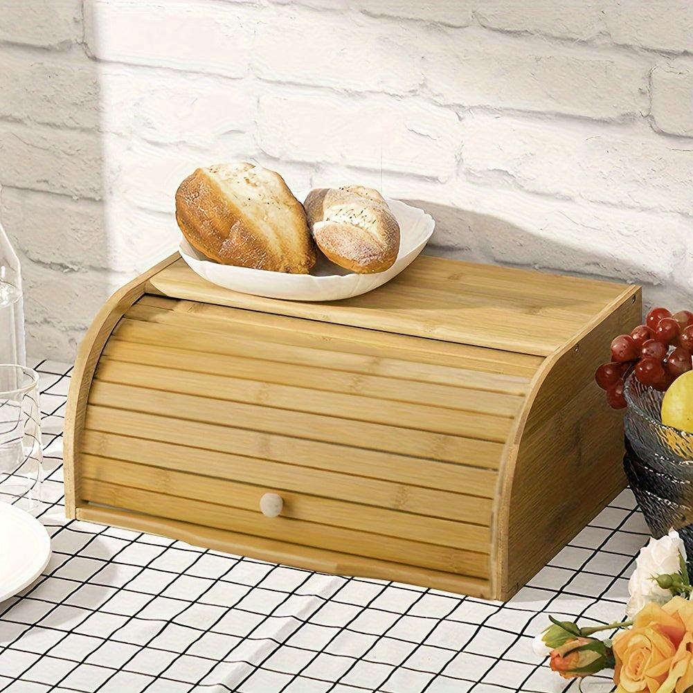 Bamboo Countertop Bread Bin - Roll Top Food Storage Container Box for Kitchen Breakfast Loaf