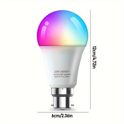 1PCS Smart Light Bulb, B22 Bayonet Lamp 800LM 10W RGB WiFi LED Bulb With Dimmable White 2700K-6500K & Colour Changing, Compatible With Alexa, For Home, Bedroom, Living Room, UK Plug